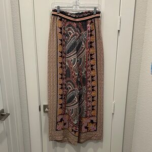 Anthropologie Black and Pink Patterned Wide Leg Pants